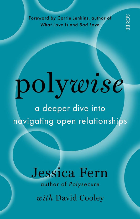 The blue book cover for Polywise has circles with glowing outlines floating around the cover, with some of them overlapping.