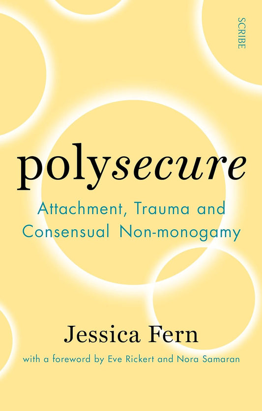 The yellow book cover for Polysecure has circles with a glowing outlines floating around the cover, with some of them overlapping.