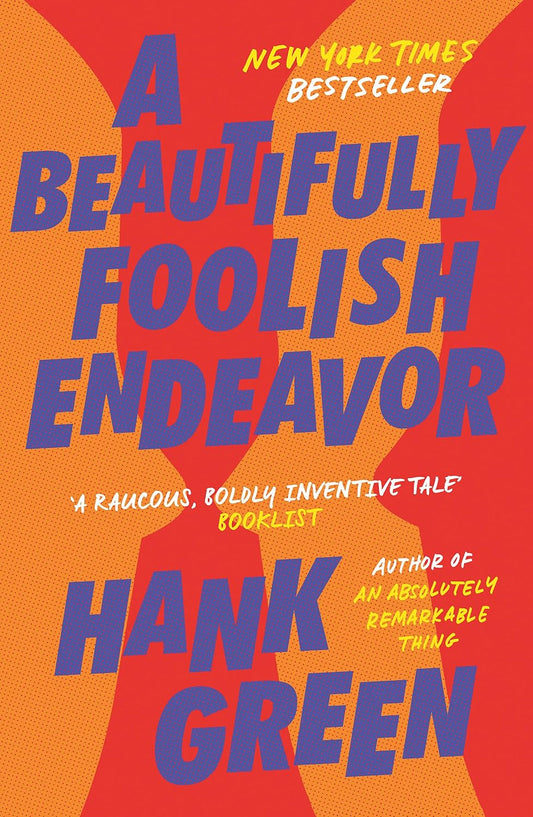 The red book cover for A Beautifully Foolish Endeavor has a few orange silhouettes of faces from their side profile.