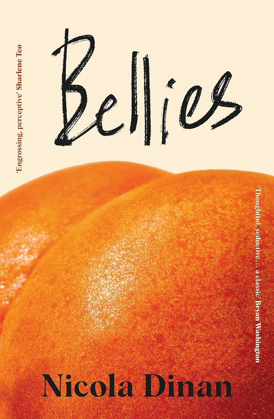 The book cover for Bellies has a close up image of a peach.