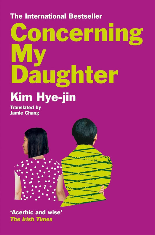 The purple book cover for Concerning My Daughter shows a Korean mother stood beside her daughter.