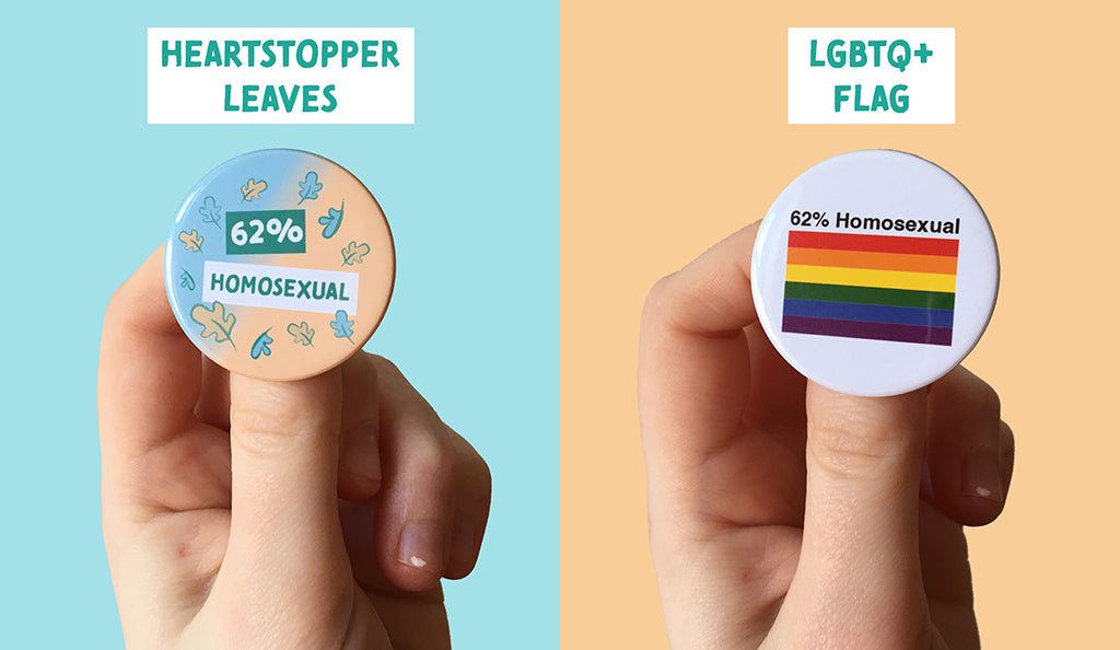 Badges with the phrase "62% Homosexual" written on.