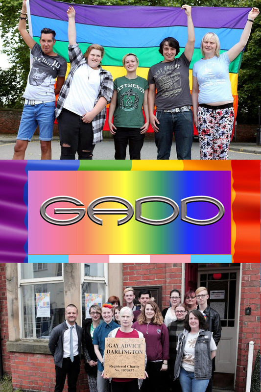 A collage of images of the white queer people who ran Gay Advice Darlington and Durham (GADD).