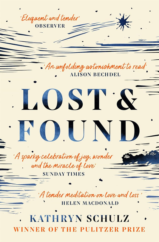 The cream book cover for Lost & Found has a few blue etched lines around the cover.