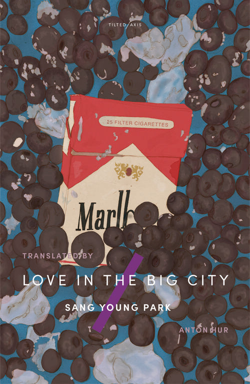 The book cover for Love in the Big City has a pack of Marlboro cigarettes at the centre surrounded by black circles.
