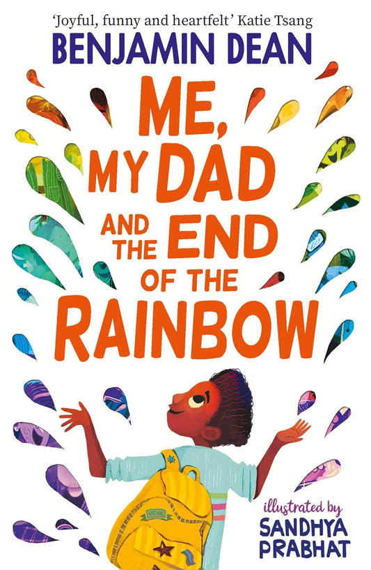 The white book cover shows a young black child looking upward at the title with his hands in the air. Rainbow droplets cover the white page around the boy and the title.