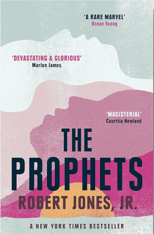 The book cover for The Prophets shows the sun rising at the bottom of the cover, with the colours of the sky mimicking outlines of faces.